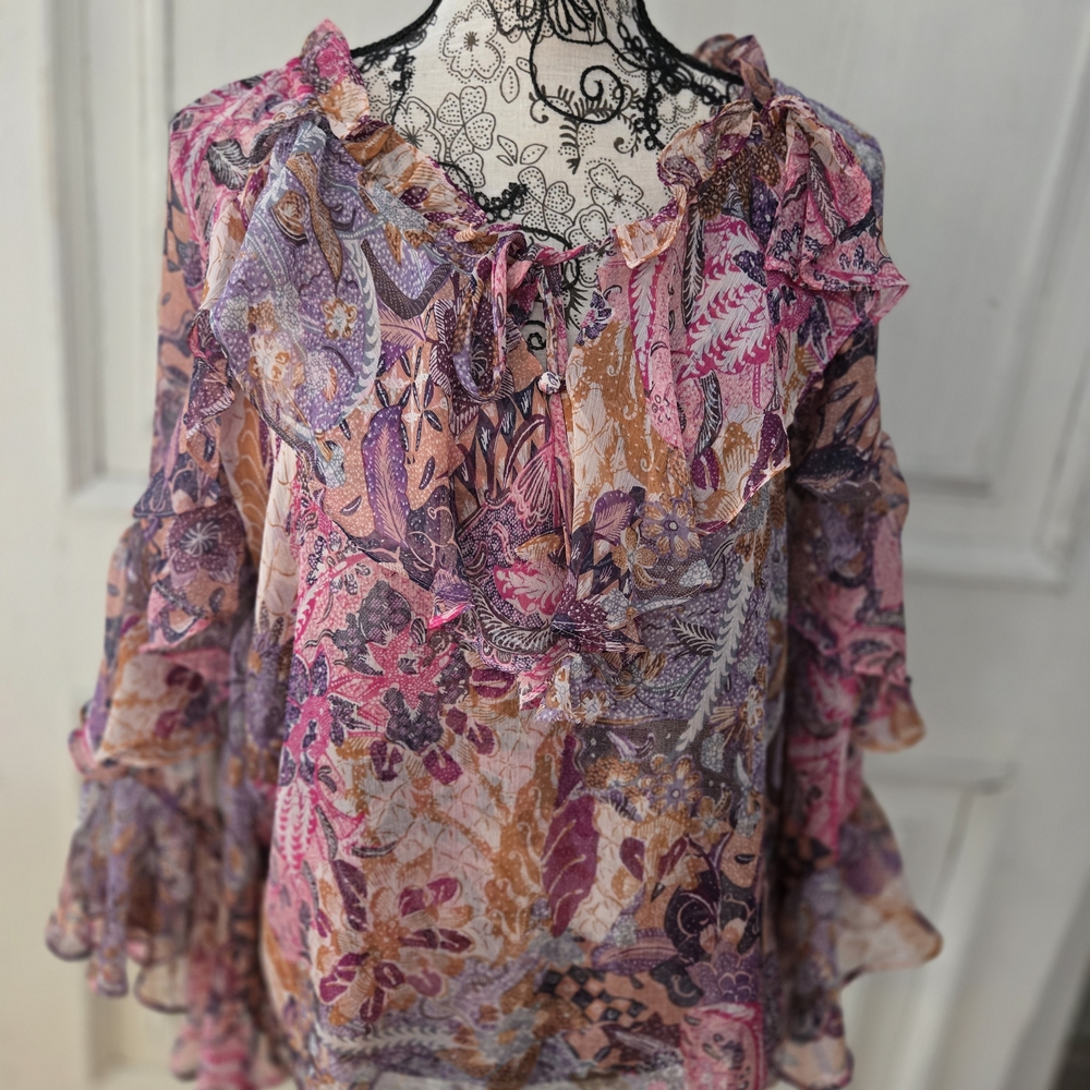 Misa Los Angeles Pink and Purple Floral Blouse